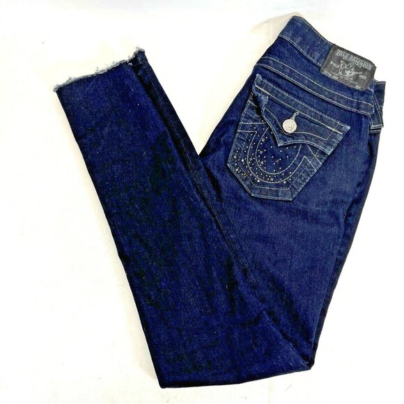 True Religion World Tour Jodie Womens Jeans Size 27 Stretch Denim Raw Hem Dark W - Picture 4 of 10